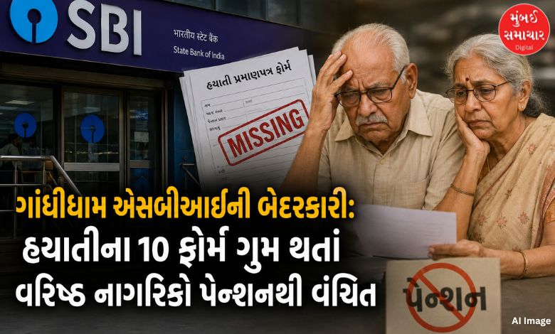 ગાંધીધામ એસબીઆઇની બેદરકારી: હયાતીના ૧૦ ફોર્મ ગુમ થતાં વરિષ્ઠ નાગરિકો પેન્શનથી વંચિત