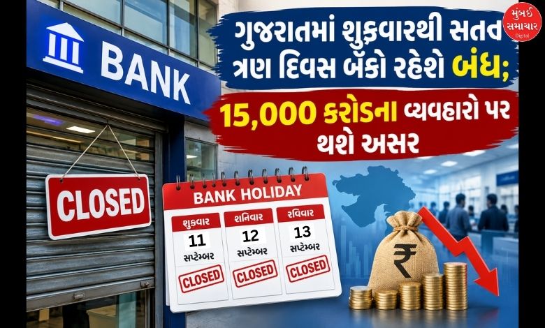 ગુજરાતમાં શુક્રવારથી સતત ત્રણ દિવસ બેંકો રહેશે બંધ;  15,000 કરોડના વ્યવહારો પર થશે અસર
