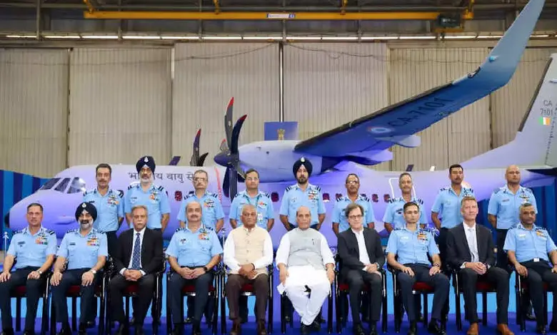 Spanish envoy Jose Maria Ridao attends the induction ceremony of the first C-295 military transport aircraft into the Indian Air Force at the Hindan Air Force Station on September 25, 2023
