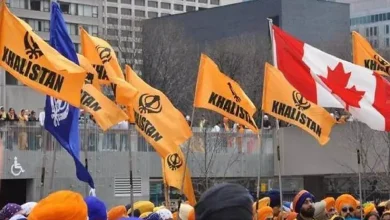A group of Sikh Canadians protest outside an Indian diplomatic mission