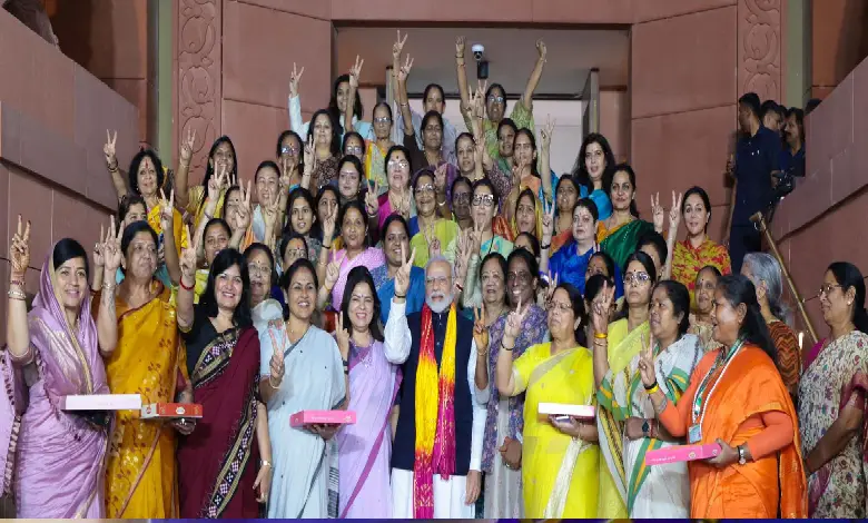 Indian leaders celebrate the passage of the Women's Reservation Bill after 3 decades