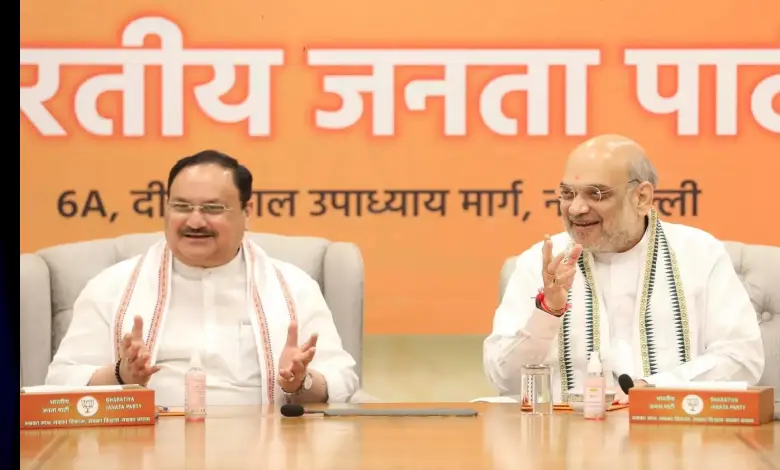 BJP President J.P. Nadda and Home Minister Amit Shah reviewing the work of BJP MPs