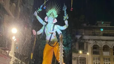 A 45-foot idol of Lord Ganesha towers over the bylanes of Khetwadi, Mumbai during the Ganesh Chaturthi festival