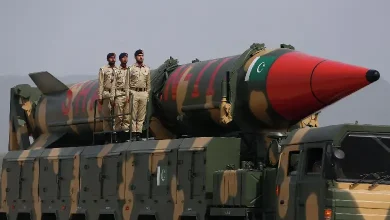 A Pakistani Shaheen-3 missile strikes a nuclear facility after a failed test