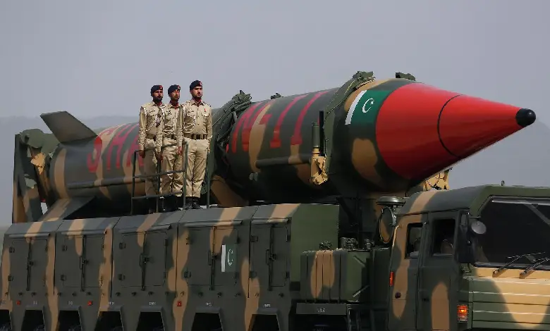 A Pakistani Shaheen-3 missile strikes a nuclear facility after a failed test