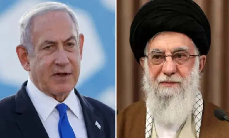 Ayatollah Ali Khamenei and Benjamin Netanyahu discussing Middle East tensions