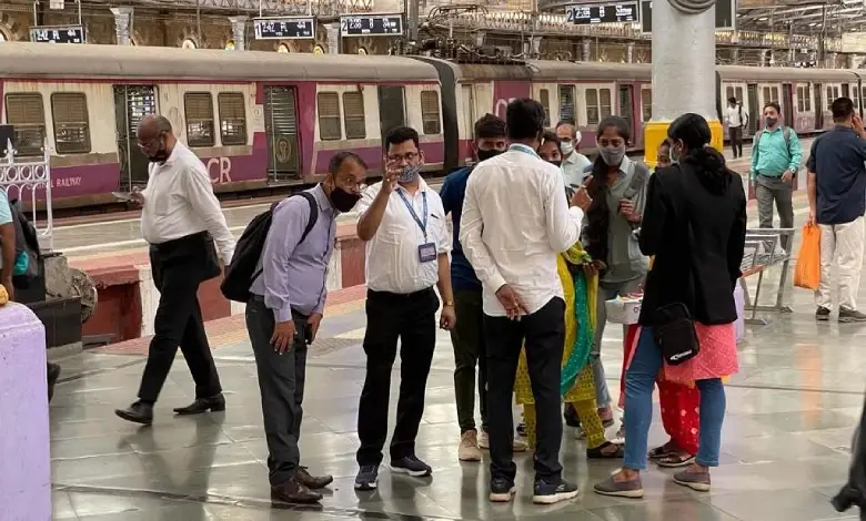 Tejasvini team members checking tickets of passengers at Chhatrapati Shivaji Maharaj Terminus (CSMT) in Mumbai