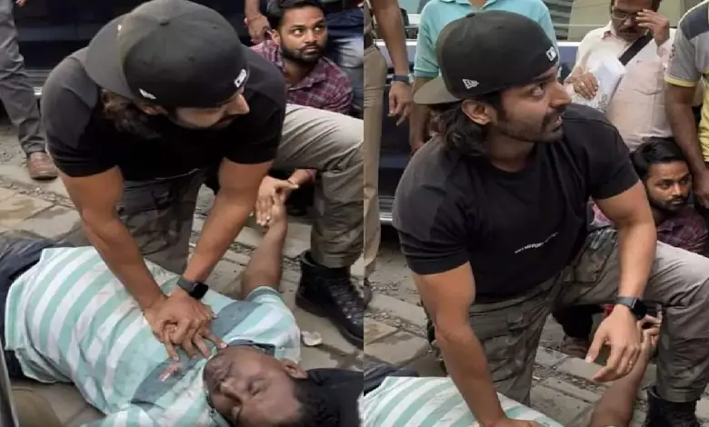 Gurmeet Choudhary giving CPR to a man who collapsed on the streets