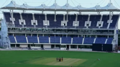New Zealand and Bangladesh players warming up before their Cricket World Cup 2023 match at the MA Chidambaram Stadium in Chennai, India