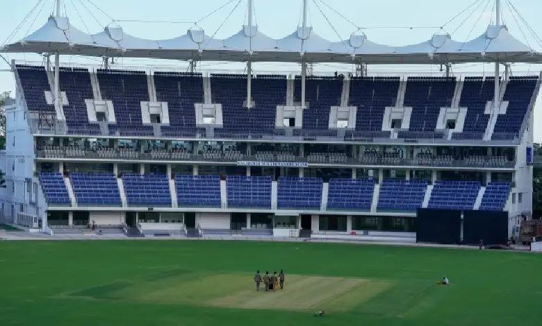 New Zealand and Bangladesh players warming up before their Cricket World Cup 2023 match at the MA Chidambaram Stadium in Chennai, India