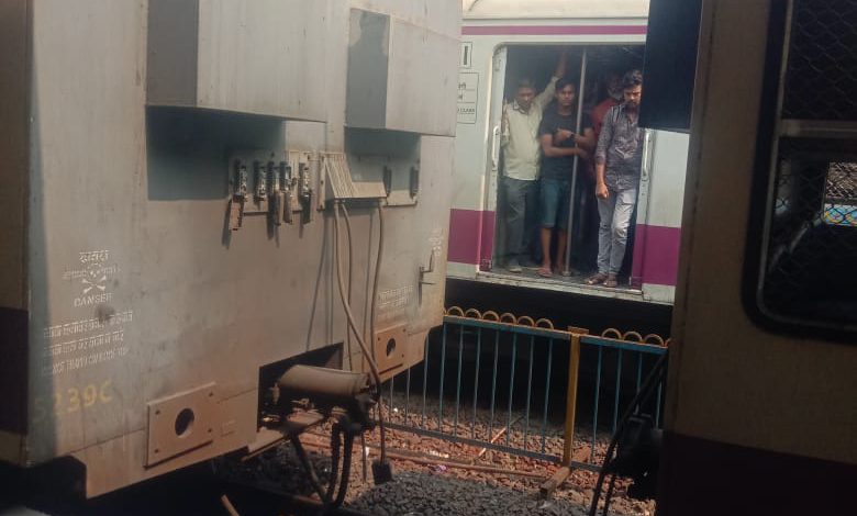 Two coaches of a local train have split apart in Mumbai, India.
