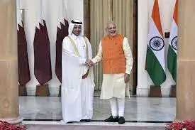 A photo of a meeting between the Prime Minister of India and the Emir of Qatar, with the caption "India-Qatar relations: A history of sour ties"