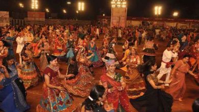 A group of people playing Garba in Ahmedabad, India.
