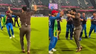 Irfan Khan dancing in celebration of Afghanistan's victory over Pakistan in the Cricket World Cup 2023