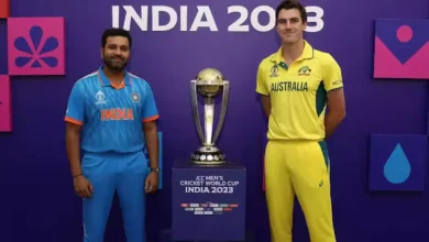 India and Australia cricket fans cheering during a World Cup match