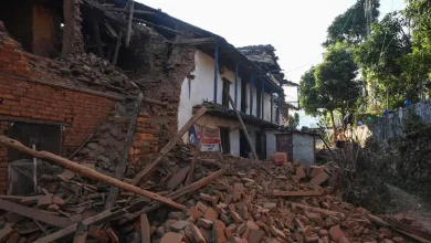 A collapsed building in Nepal following a strong earthquake