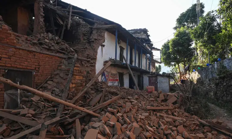 A collapsed building in Nepal following a strong earthquake