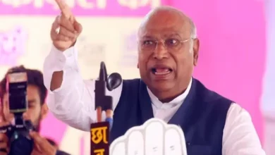 Congress President MalliKarjun Kharge addresses during an election public meeting for the Rajasthan assembly election, in Hanumangarh on Monday