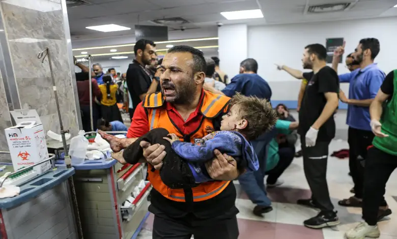 "Israeli airstrike aftermath near Gaza hospital"