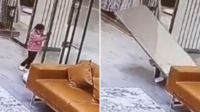 A heavy glass door fell on a 3-year-old girl like this, CCTV went viral