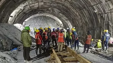Rescue workers at the site of the collapsed Uttarkashi tunnel