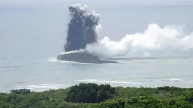 New island emerges from the Pacific Ocean after an underwater volcano eruption off the coast of Japan