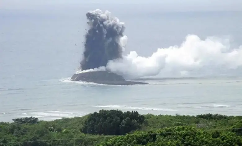 New island emerges from the Pacific Ocean after an underwater volcano eruption off the coast of Japan