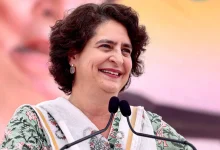 Priyanka Gandhi criticizes Narendra Modi at a rally.