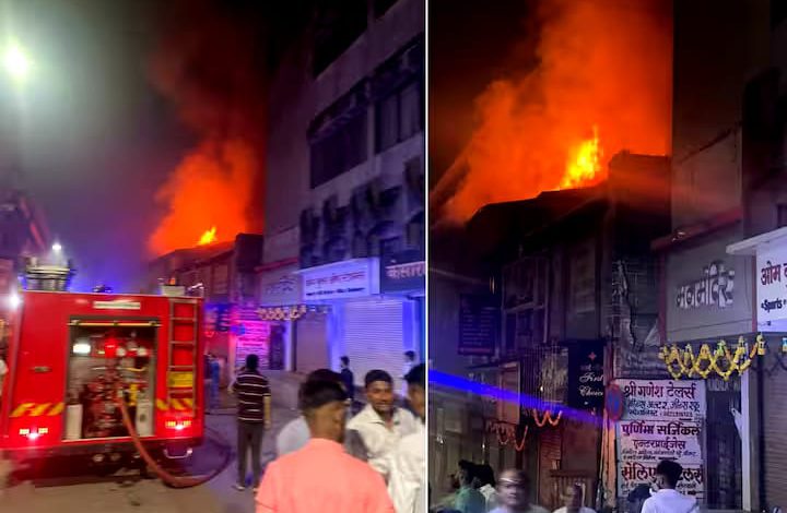 A fire broke out in Nashik's MG Road Bazarpeth, gutting 5 to 6 shops.