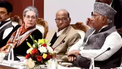 Sonia Gandhi and Mallikarjun Kharge receiving an invitation for the Ayodhya Ram Mandir consecration ceremony, stirring speculation about their attendance.