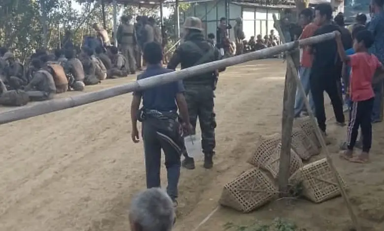 A group of Myanmar soldiers who surrendered to Assam Rifle at Tuisentlang in Lawngtlai district, Mizoram