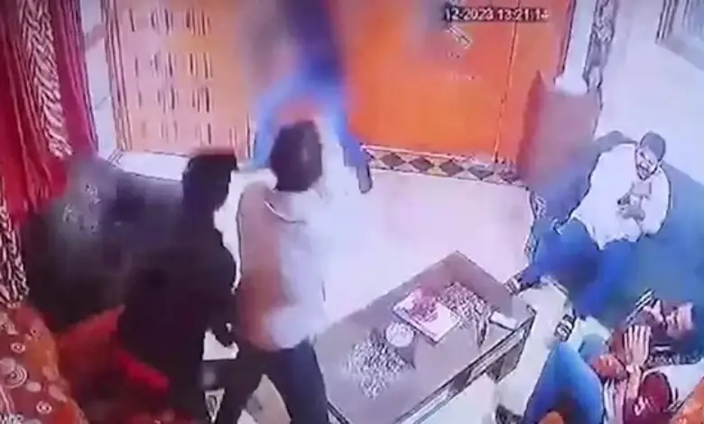 A video grab from the CCTV footage of Karni Sena president Sukhdev Singh's murder in Jaipur on Tuesday