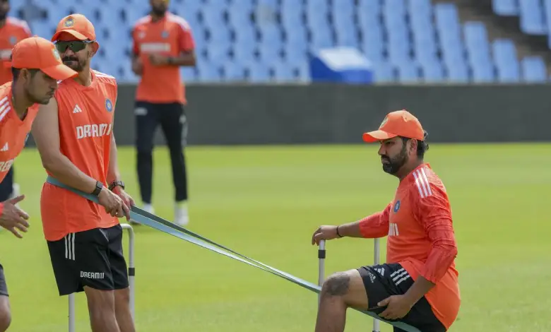 Captain Rohit Sharma is seen during a practice session ahead of the first Test against South Africa