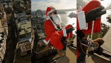 Santa fell 250 feet to his death