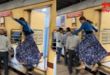 The girl jumped from the local train and performed a dance