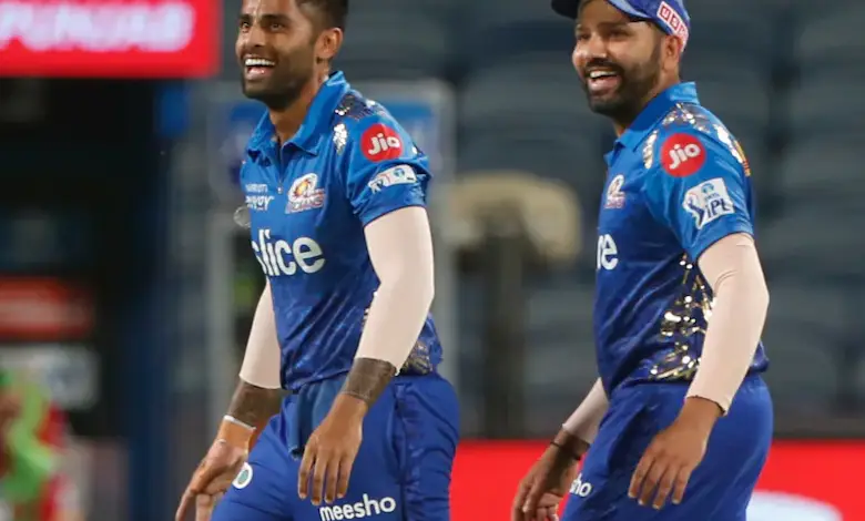 File photo of Suryakumar Yadav with former Mumbai Indians captain Rohit Sharma