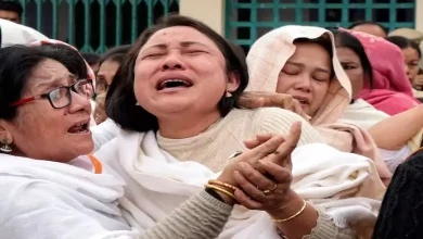 Family members break down as they arrive to claim the bodies of the 13 people who were killed after a gunfight in a border village of Manipur's Tengnoupal district on Monday, at JNIMS mortuary in Imphal. ( Image Source : PTI )
