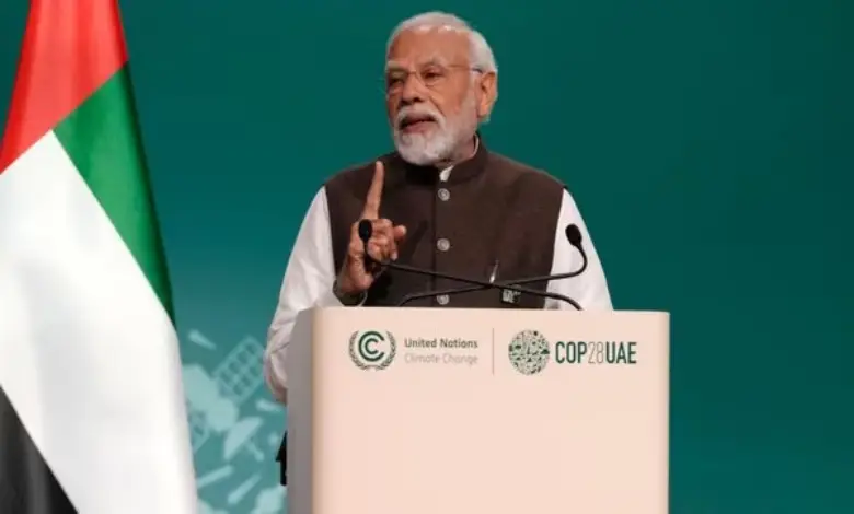 India Prime Minister Narendra Modi speaks during a plenary session at the COP28 UN Climate Summit