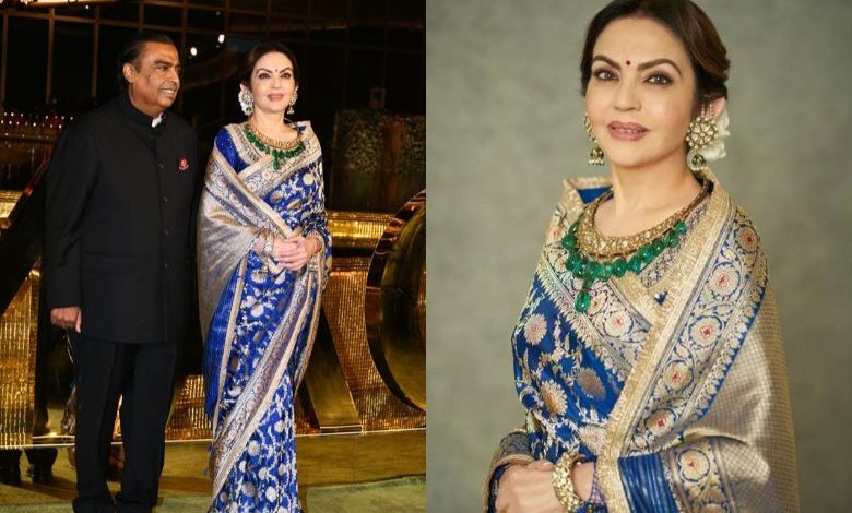 The paparazzi were pleased with Nita Ambani's modesty dressed in a silk saree