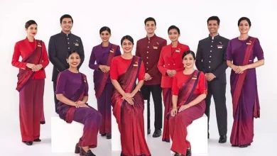 Air India cabin crew members in new designer Wagah uniforms