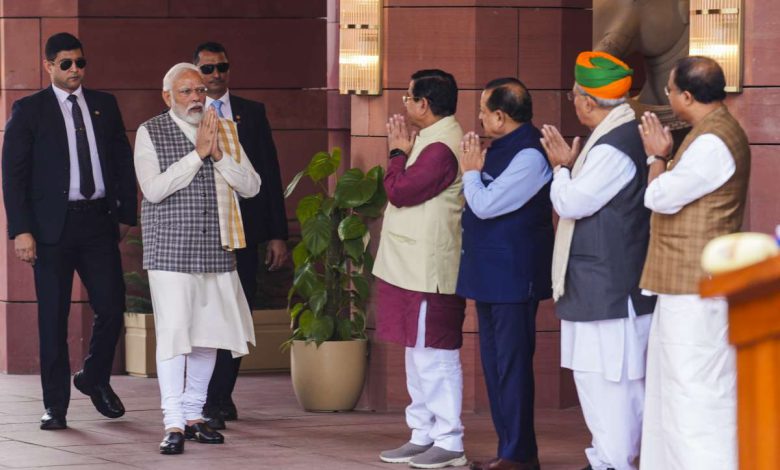 Prime Minister Narendra Modi receiving a standing ovation from Parliamentarians during the Winter Session of Parliament.