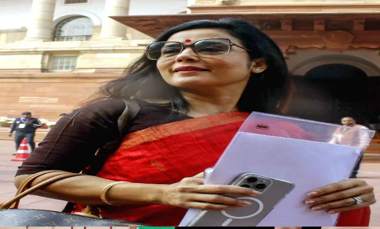 A photo of Mahua Moitra speaking in Parliament