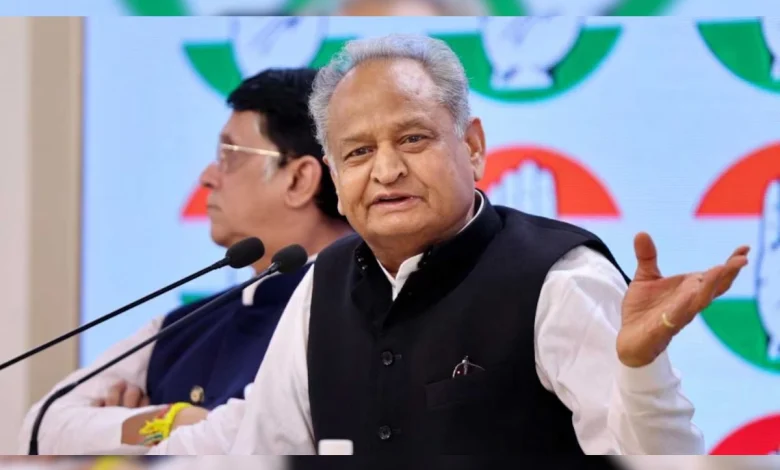 Former Rajasthan CM Ashok Gehlot addressing a press conference, questioning the delay in cabinet expansion.