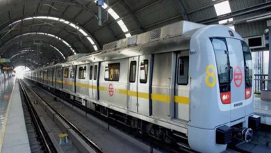 A private company train operating on the Delhi Metro network, symbolizing the potential privatization of the system.