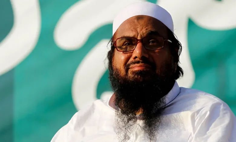 A picture of Hafiz Saeed with the text "India seeks extradition of Hafiz Saeed from Pakistan."