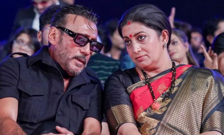 Smriti Irani receives diet advice from Bollywood star Jackie Shroff, who tells her to "be fit, not fat."