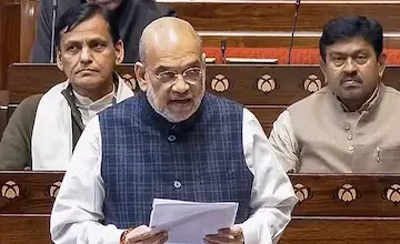 Amit Shah presenting figures on the decline of terrorism in Kashmir in Parliament