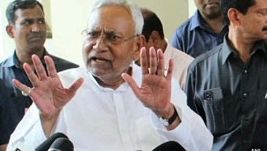 Nitish Kumar, Chief Minister of Bihar, addresses a press conference amidst rumors of political turmoil in India.