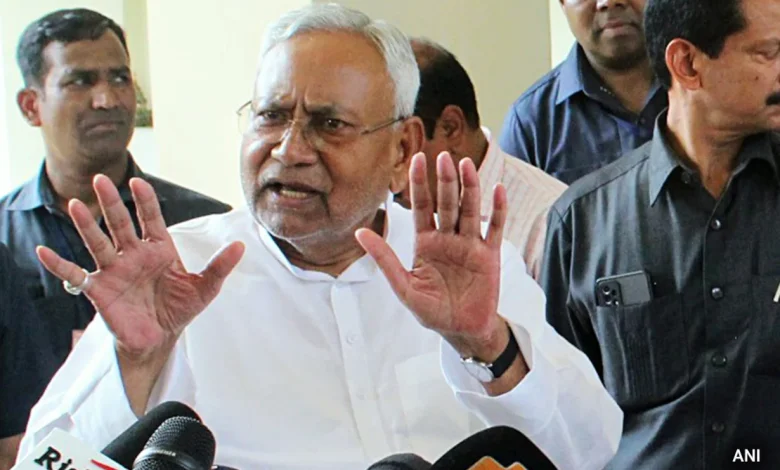 Nitish Kumar, Chief Minister of Bihar, addresses a press conference amidst rumors of political turmoil in India.