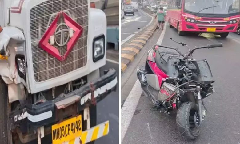 Three people, including two girls, died when a scooter with a dumper went astray on Parel Bridge